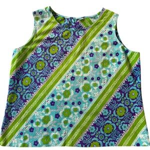 Vintage 1990s Roaman’s Sleeveless Blouse 70s Inspired Print Artsy Top Large